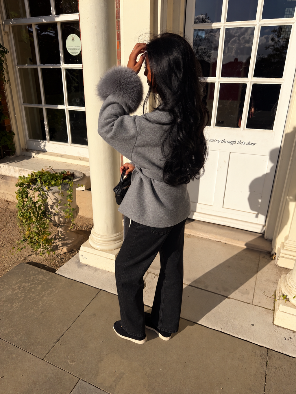 Vienna Fox Fur Cuff Jacket - Grey