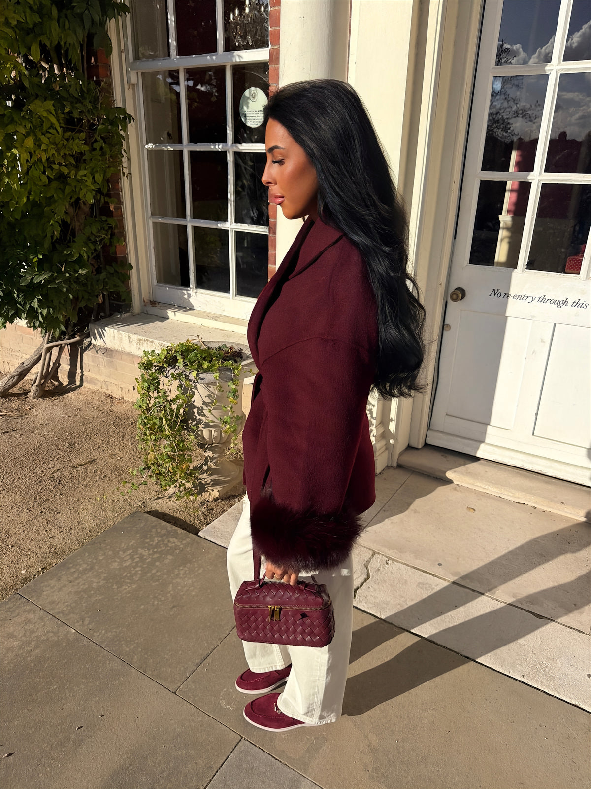 Vienna Fox Fur Cuff Jacket - Burgundy