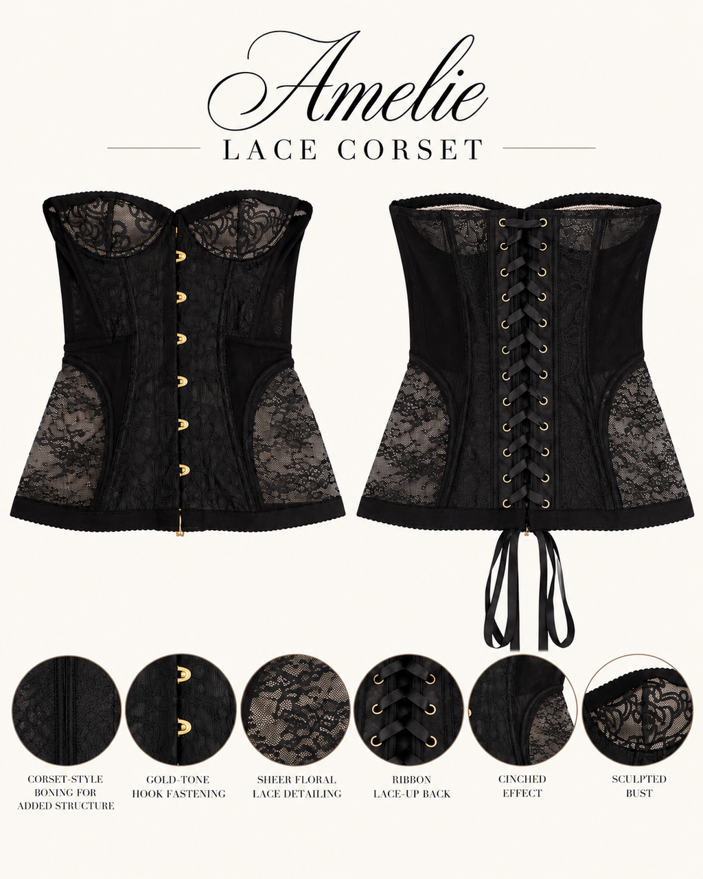 Amelie Lace Corset - Black