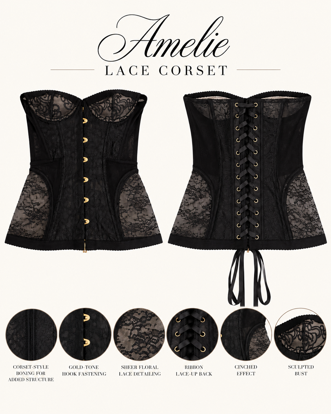 Amelie Lace Corset - Black