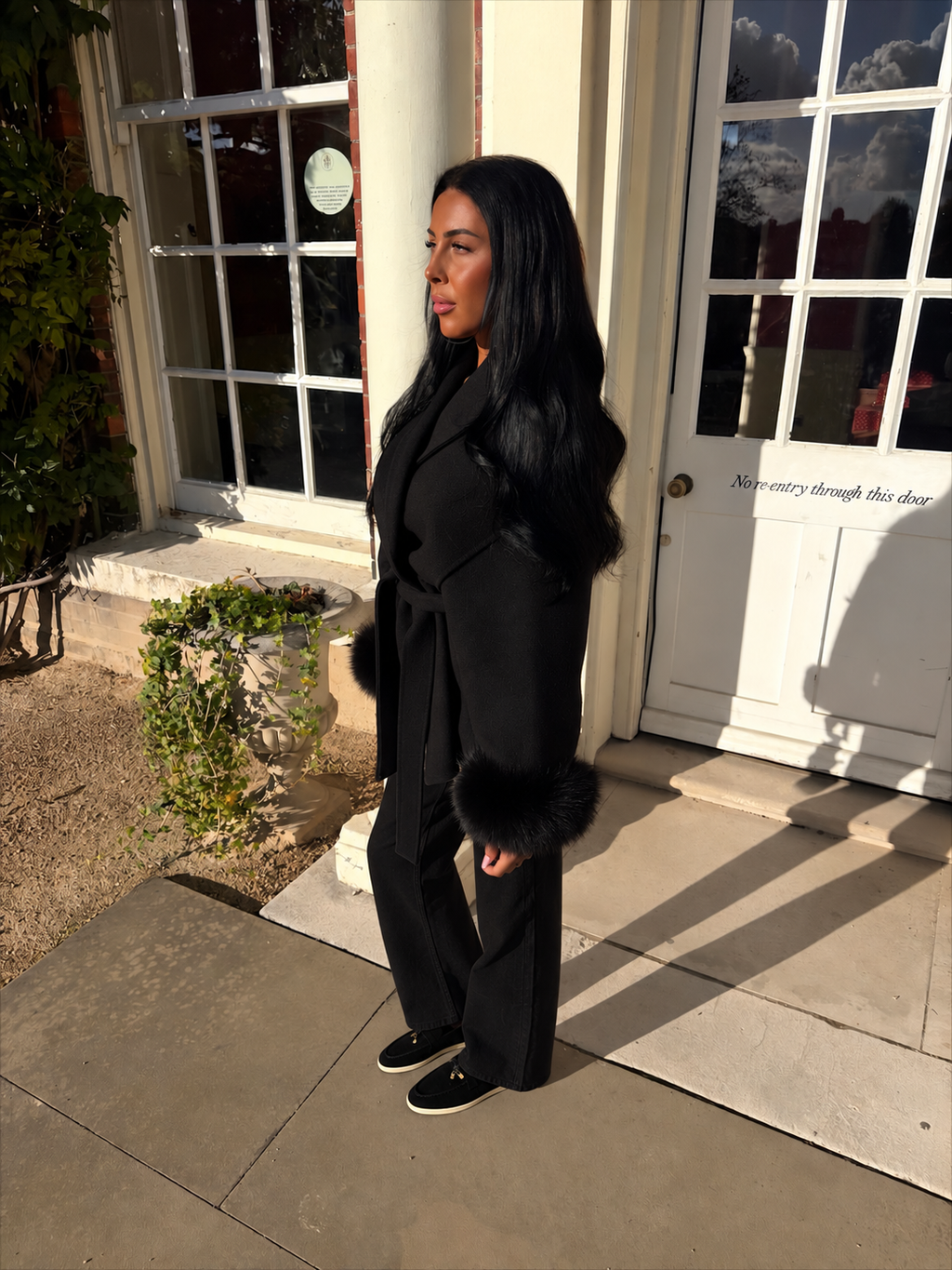 Vienna Fox Fur Cuff Jacket - Black
