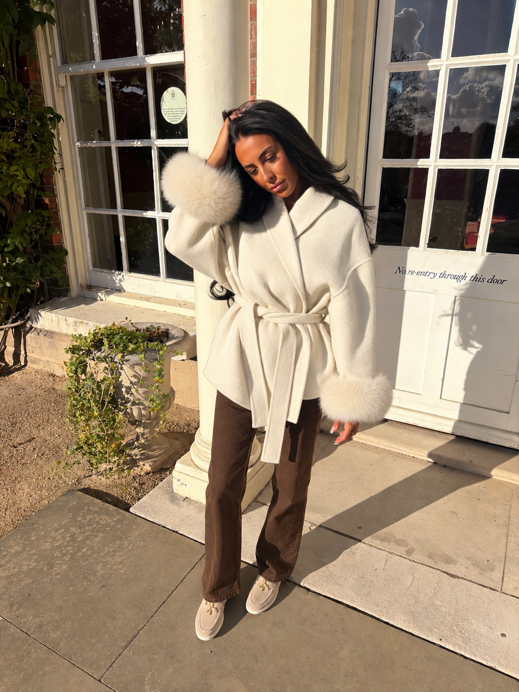 Vienna Fox Fur Cuff Jacket - Cream