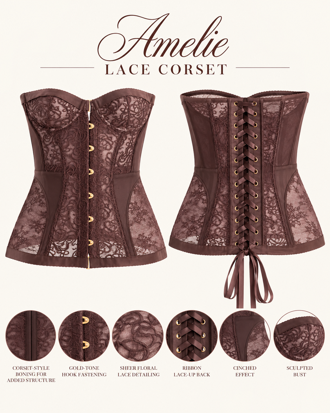 Amelie Lace Corset - Brown