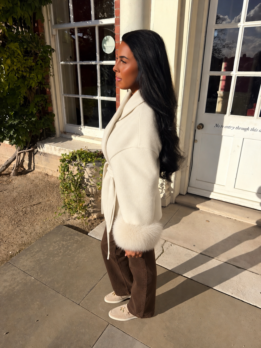 Vienna Fox Fur Cuff Jacket - Cream