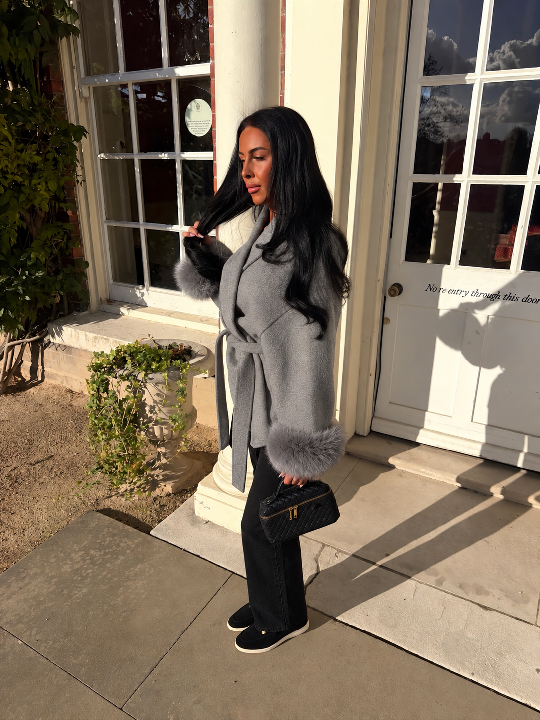 Vienna Fox Fur Cuff Jacket - Grey