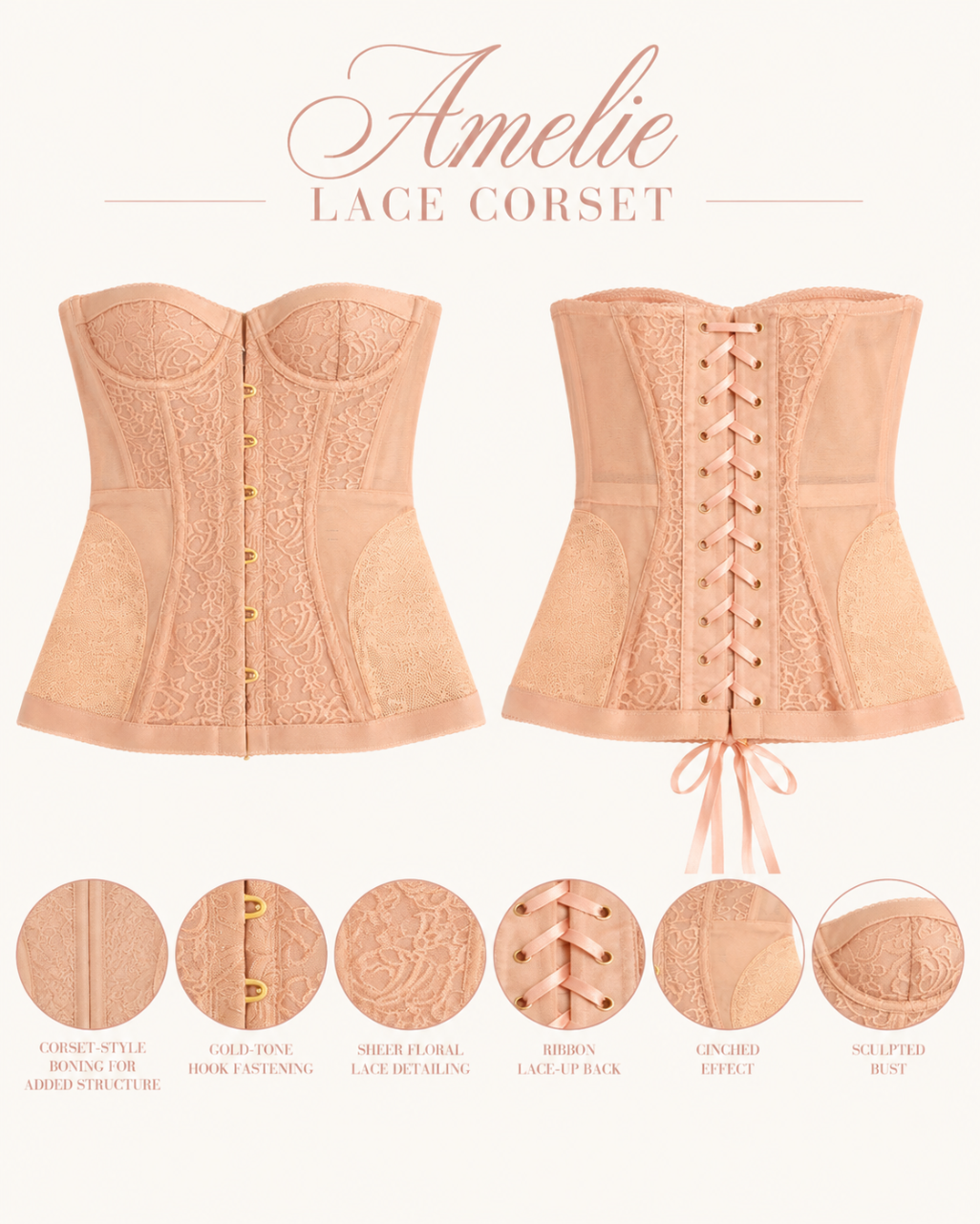Amelie Lace Corset - Nude