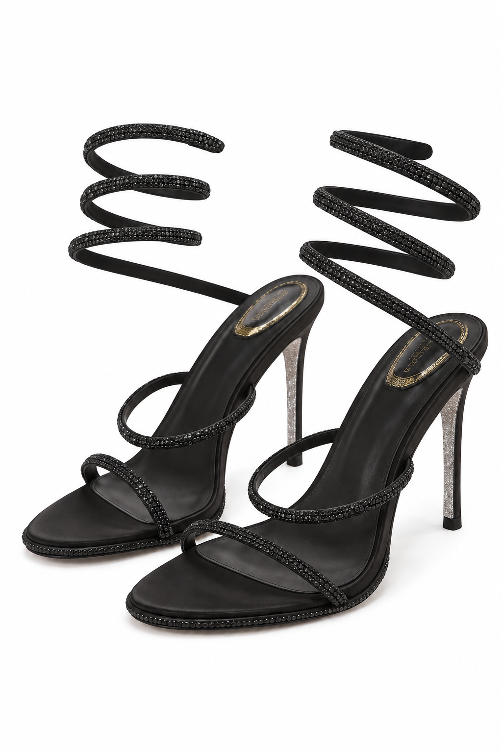 Valentina Wrap Sparkle Heels - Black