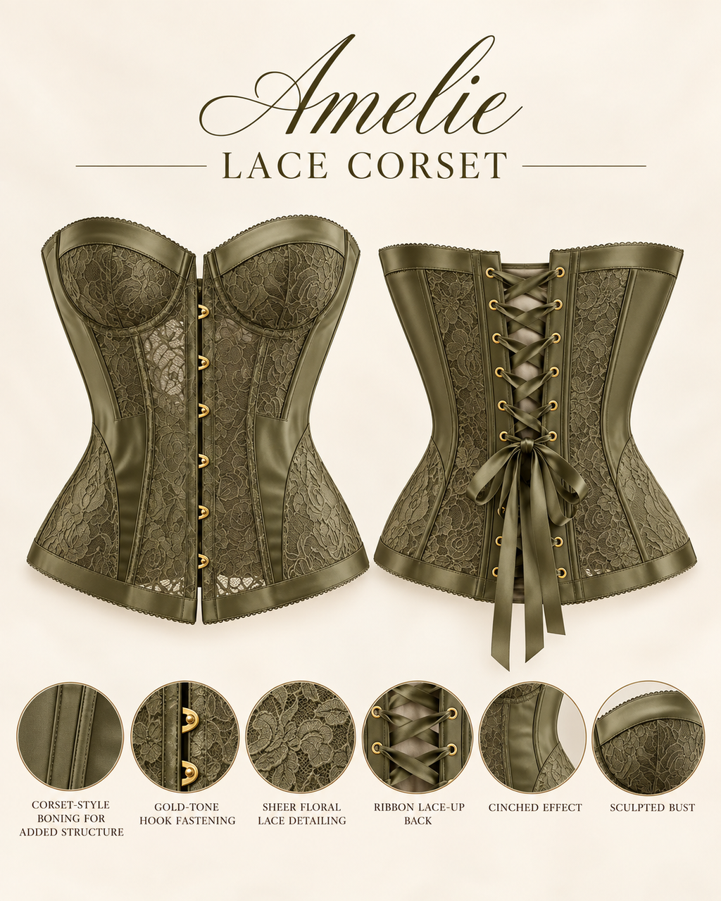 Amelie Lace Corset - Olive