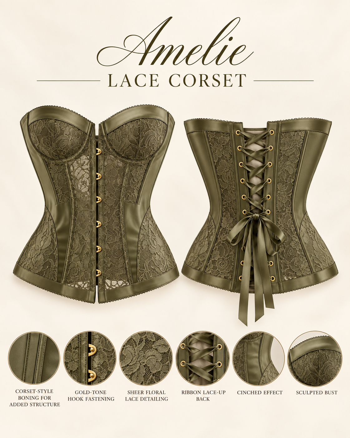 Amelie Lace Corset - Olive